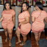 Plus Size Fashion Stripe Print Rompers OSIF-20769