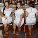 Plus Size Fashion Stripe Print Rompers OSIF-20769