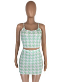 Houndstooth Print Cami Top Mini Skirt Two Piece Sets LM-8229