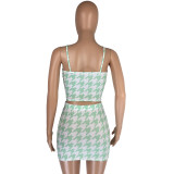 Houndstooth Print Cami Top Mini Skirt Two Piece Sets LM-8229
