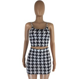 Houndstooth Print Cami Top Mini Skirt Two Piece Sets LM-8229