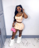 Houndstooth Print Cami Top Mini Skirt Two Piece Sets LM-8229