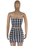 Houndstooth Print Cami Top Mini Skirt Two Piece Sets LM-8229