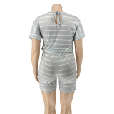 Plus Size Fashion Stripe Print Rompers OSIF-20769
