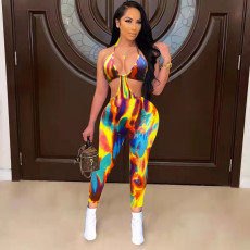 Sexy Tie Dye Print Hollow Out Jumpsuit QZX-6209