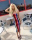 Colorful Striped Backless Cross Strap Midi Dress LX-6895