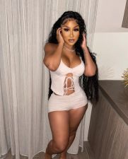Fashion Halter Tie-up Top And Ruched Shorts  Two Piece Sets NYF-8061