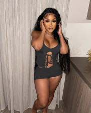 Fashion Halter Tie-up Top And Ruched Shorts  Two Piece Sets NYF-8061