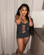 Fashion Halter Tie-up Top And Ruched Shorts  Two Piece Sets NYF-8061