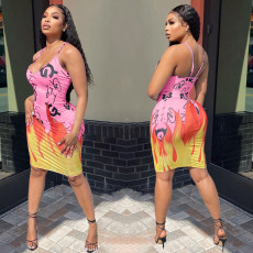 Sexy Printed Spaghetti Strap Bodycon Dress AL-248