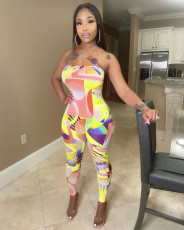 Sexy Geometric Print Lace Up Tube Jumpsuit AL-249