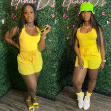 Casual Solid Color Vest And Shorts Two Piece Sets OLYF-6061