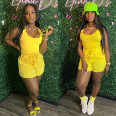 Casual Solid Color Vest And Shorts Two Piece Sets OLYF-6061