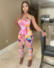 Sexy Geometric Print Lace Up Tube Jumpsuit AL-249