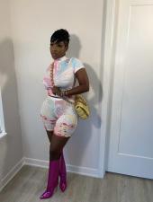 Casual Printed Short Sleeve Tight 2 Piece Suits HMS-5466