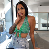 Sexy Printed Halter Backless Crop Top WSYF-5860