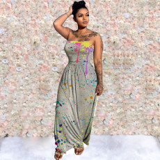 Ink Jet Print Off Shoulder Long Tube Dress JRF-3615