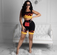 Flame Print Tank Top And Shorts 2 Piece Sets YMEF-5017