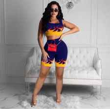 Flame Print Tank Top And Shorts 2 Piece Sets YMEF-5017