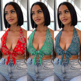 Sexy Printed Halter Backless Crop Top WSYF-5860