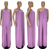 Fashion Loose Oblique Shoulder Casual Jumpsuit LDS-3273