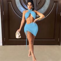 Sexy Halter Crop Top Mini Skirt 2 Piece Sets FOSF-8049