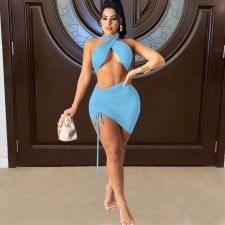 Sexy Halter Crop Top Mini Skirt 2 Piece Sets FOSF-8049