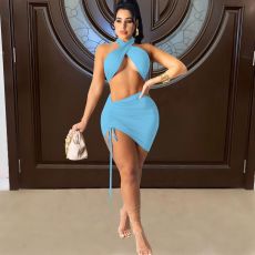 Sexy Halter Crop Top Mini Skirt 2 Piece Sets FOSF-8049