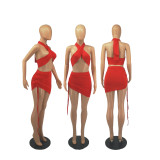 Sexy Halter Crop Top Mini Skirt 2 Piece Sets FOSF-8049