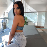 Sexy Printed Halter Backless Crop Top WSYF-5860