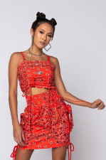 Paisley Print Drawstring Cami Top Mini Skirt 2 Piece Sets XYF-9099
