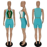 Contrast Color Lace Up Hollow 2 Piece Short Sets NM-8361