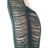 Solid Knitted Halter Hollow Out Maxi Dress TR-1150