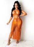 Sexy Knitted Tassel Hollow Out Two Piece Skirt Set TR-1151