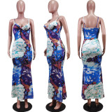 Floral Print Sexy Spaghetti Strap Maxi Dress WY-6785