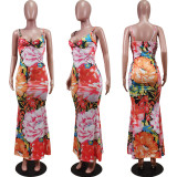Floral Print Sexy Spaghetti Strap Maxi Dress WY-6785