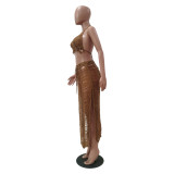 Sexy Knitted Tassel Hollow Out Two Piece Skirt Set TR-1151