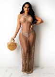 Solid Knitted Halter Hollow Out Maxi Dress TR-1150