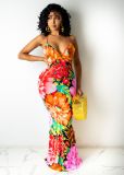 Floral Print Sexy Spaghetti Strap Maxi Dress WY-6785