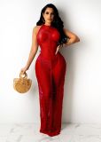 Solid Knitted Halter Hollow Out Maxi Dress TR-1150
