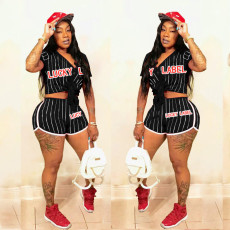 Lucky Label Letter Print Two Piece Short Sets NM-8363