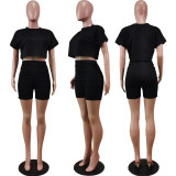Solid T Shirt Shorts Casual 2 Piece Sets WY-6780
