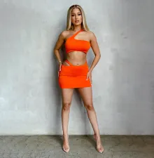 Sexy Solid One Shoulder Mini Skirt 2 Piece Sets YIBF-6075