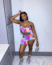 Fashion Casual Cashew Flower Print Camisole Irregular Shorts Two Piece Sets MAE-2087