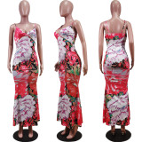 Floral Print Sexy Spaghetti Strap Maxi Dress WY-6785