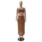 Sexy Knitted Tassel Hollow Out Two Piece Skirt Set TR-1151