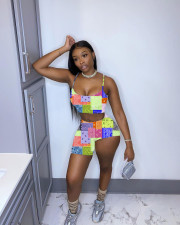 Fashion Casual Cashew Flower Print Camisole Irregular Shorts Two Piece Sets MAE-2087