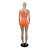 Sexy Solid One Shoulder Mini Skirt 2 Piece Sets YIBF-6075