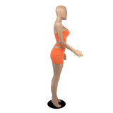 Sexy Solid One Shoulder Mini Skirt 2 Piece Sets YIBF-6075
