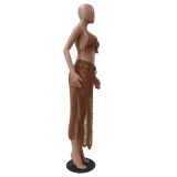 Sexy Knitted Tassel Hollow Out Two Piece Skirt Set TR-1151